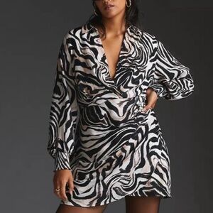 BOGO! Anthropologie Printed Wrap Front Ruched Zebra Dress Black Size 2